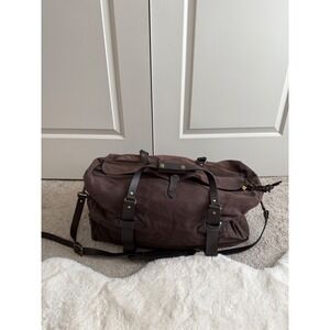 Filson Rugged Twill Duffle Bag Cinder Brown Leather Trim Travel Heavy Canvas